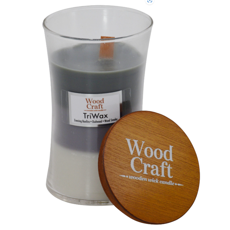 Woodcraft Large Hourglass Crackling Wooden - (Evening Bonfire, Oudwood & Wood Smoke) 595g / 21oz