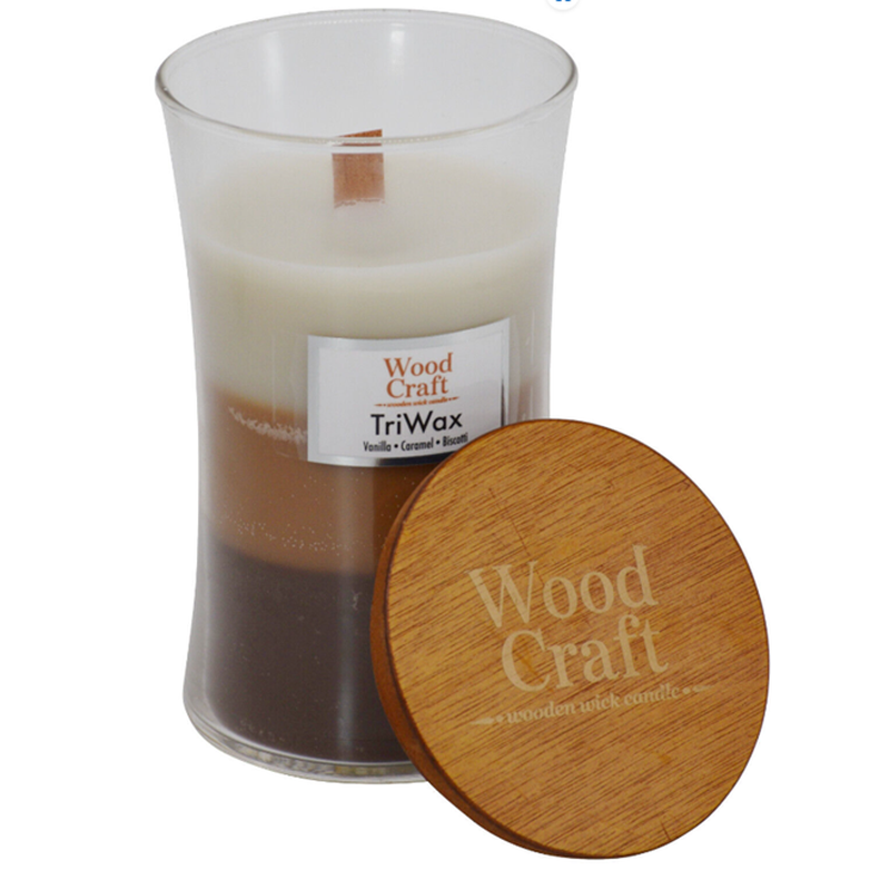 Woodcraft Large Hourglass Crackling Wooden - (Vanilla, Caramel & Biscotti) 595g / 21oz