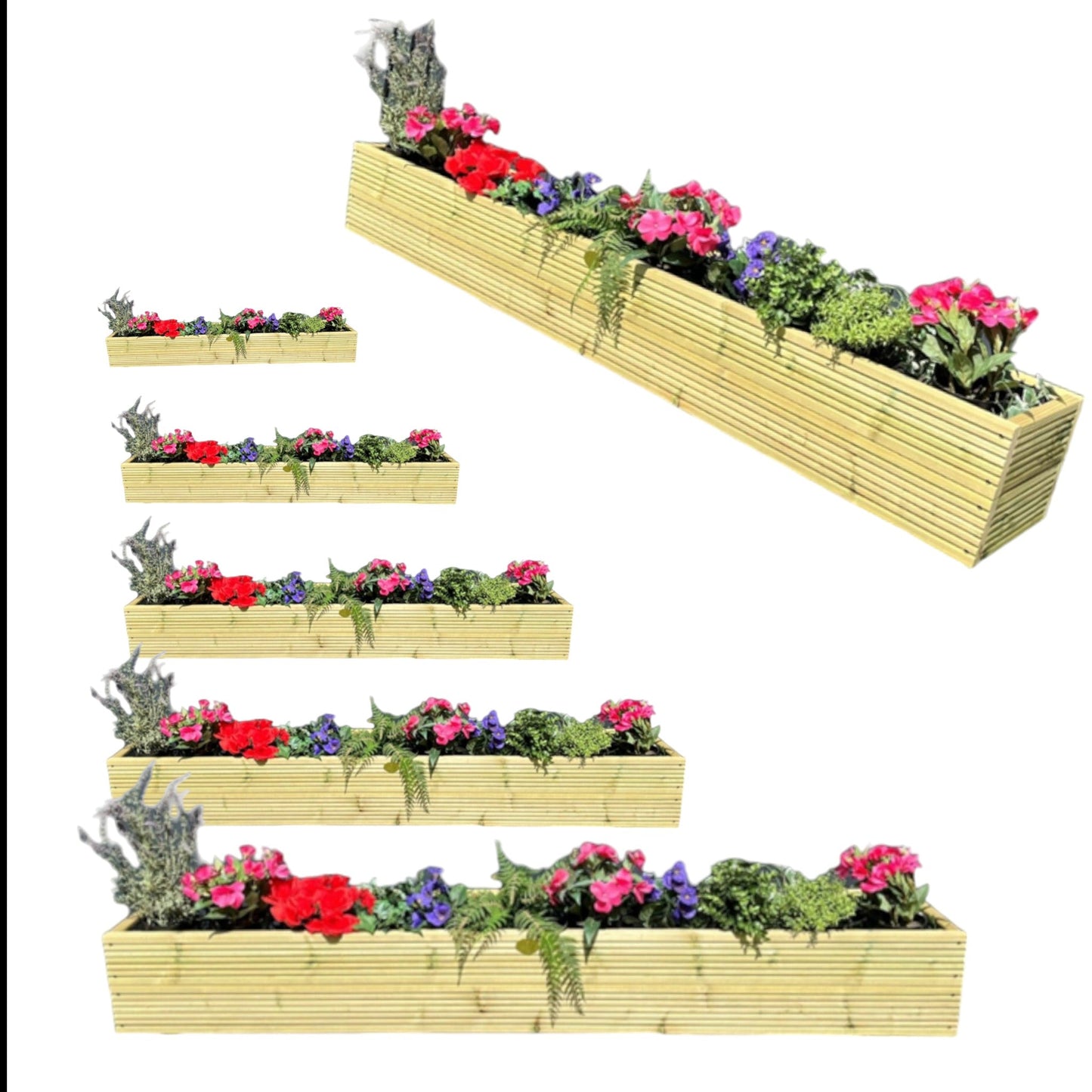 2 Layer Large Wooden Garden Planter - Decking / Smooth / Country Style 2ft - 6ft