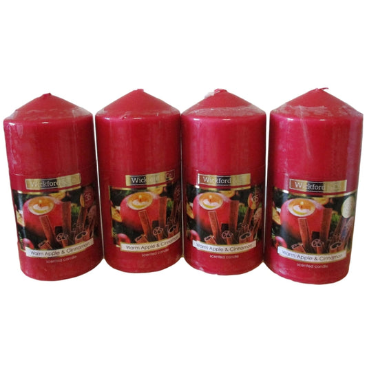 Scented Candle in Pillar Shaped - Pack of 4 Candles (Warm Apple & Cinnamon)