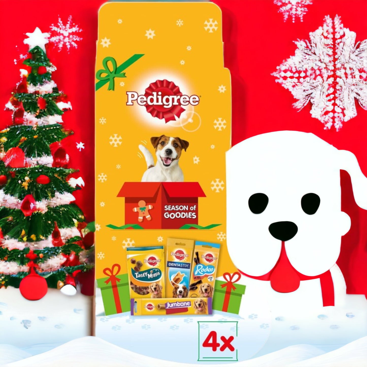 4Pk Pedigree Christmas Stocking Dog Treats Perfect Christmas Pet Gift Set - 367g