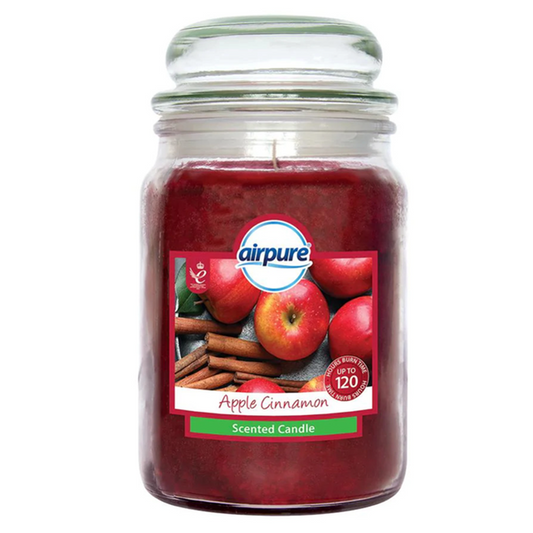 Airpure Candle - "Apple & Cinnamon" - 510g /120hr Burn Time (Clean Burn Candle)