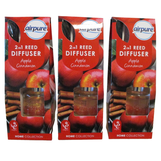 3 Pack x 30ml (Apple & Cinnamon) Reed Diffuser Set Home Collection