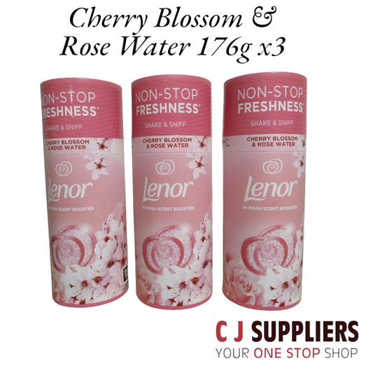 Lenor Beads In-Wash Scent Booster, 3 x 176g Pack's, (Cherry Blossom & Rose Water)