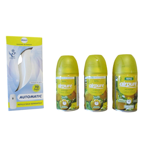 Airpure Air-O-Matic Air Dispenser & 3 x Refill's - Citrus Zing Fragrance