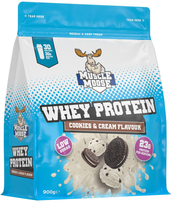 Muscle Moose Whey Protein 900g Cookies & Cream Flavor.