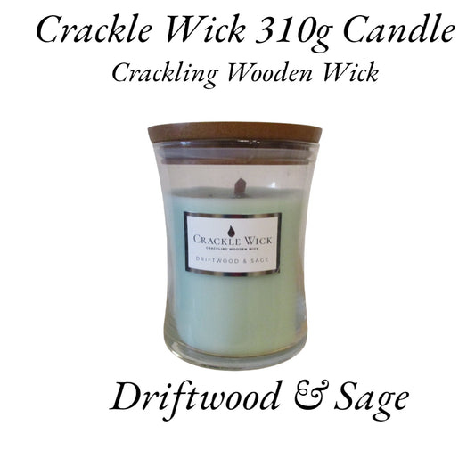 Crackle Wick - Driftwood & Sage - Single Wick Candle Medium Hourglass 310g