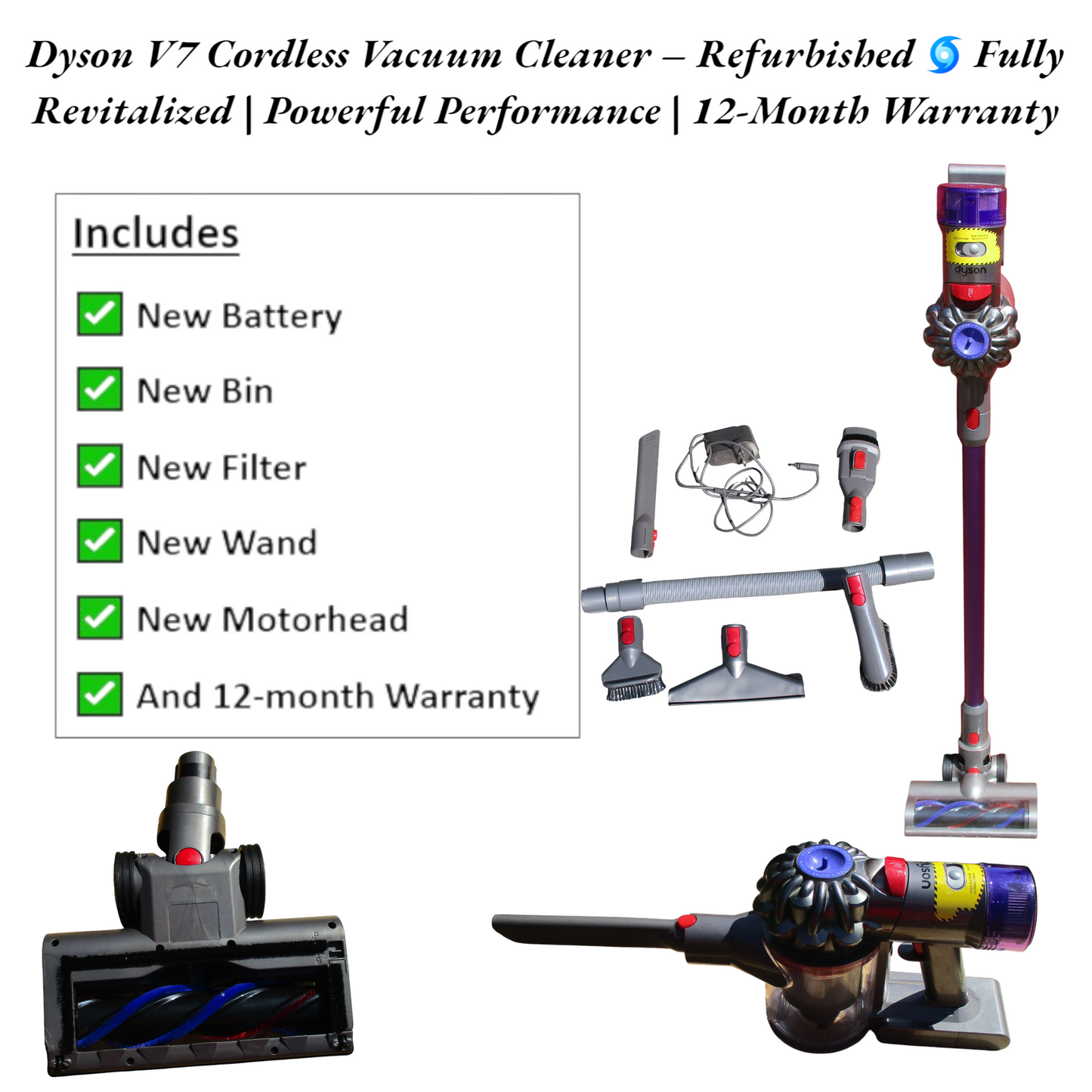 Dyson V7 Cordless Vacuum Cleaner – Refurbished with 12-Month Warranty