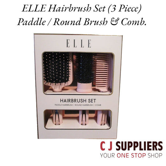 ELLE Hairbrush Set (3 Piece) {Paddle / Round Brush & Comb.