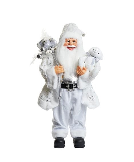 XL Santa Decoration Soft Plush Standing Figure- Xmas Statue 90cm (Silver)