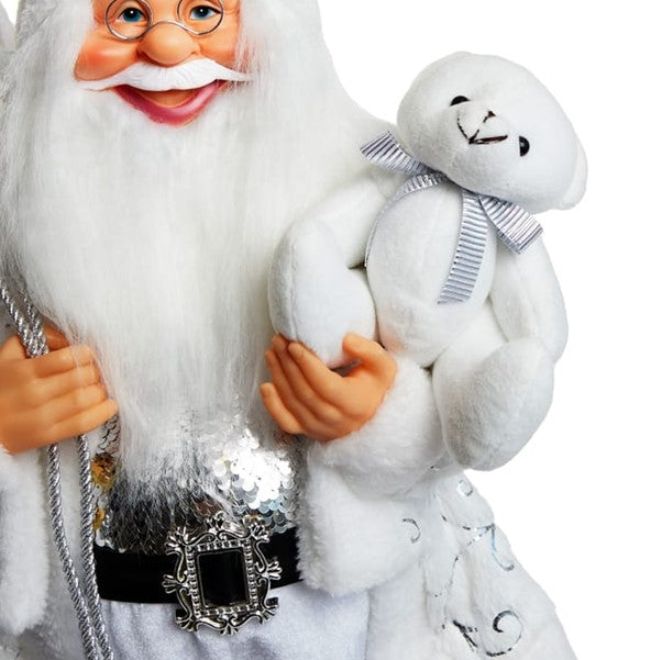 XL Santa Decoration Soft Plush Standing Figure- Xmas Statue 90cm (Silver)
