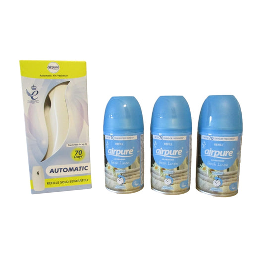 Airpure Air-O-Matic Air Dispenser & 3 x Refills - Fresh Linen Fragrance