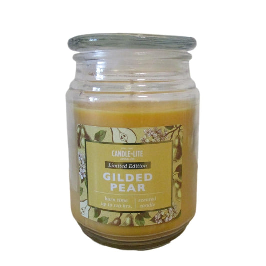 Candle-Lite - Gilded Pear - Candle in Jar with Lid - 18oz, (Up to 110hrs Burning Time)
