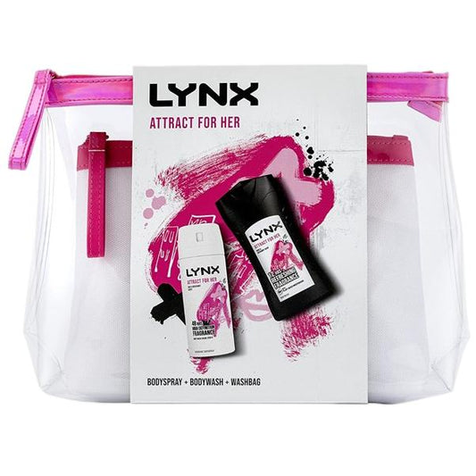 LYNX Attract for Her Gift Set, 2 in 1 Duo Shower Gel and Body Spray Wash Bag Gift (RRP 15.99)