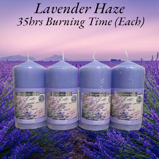 Scented Candle in Pillar Shaped - Pack of 4 Candles (Lavender Haze)