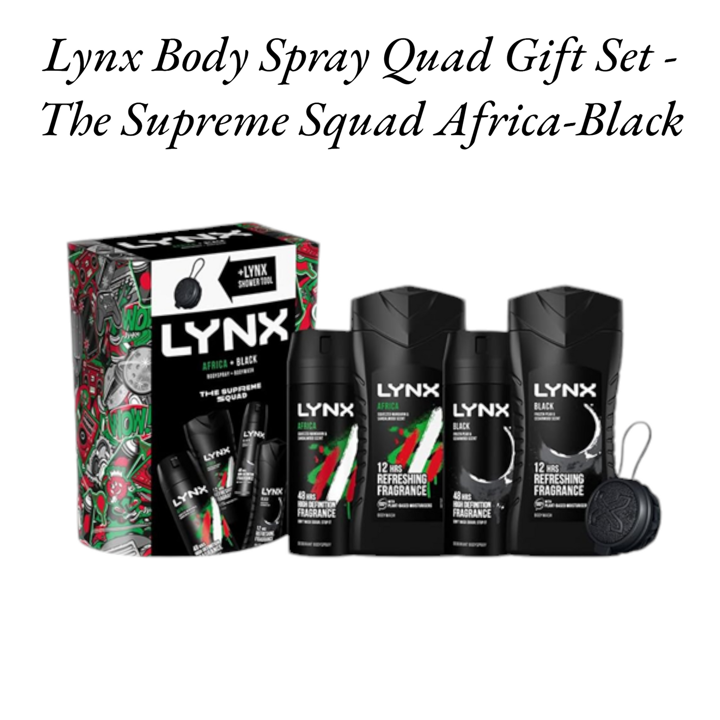 Lynx Body Spray Quad Gift Set - The Supreme Squad Africa-Black RRP £18.00