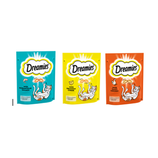 Dreamies Adult 1+ Cat Treats With Cheese 2x / Chicken 2x / Salmon 2x Mega Pack 200g (6x)