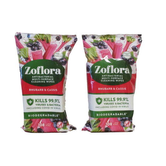 Zoflora Antibacterial Multi Surface Cleaning - Rhubarb & Cassis - 108 Wipes x 2pk