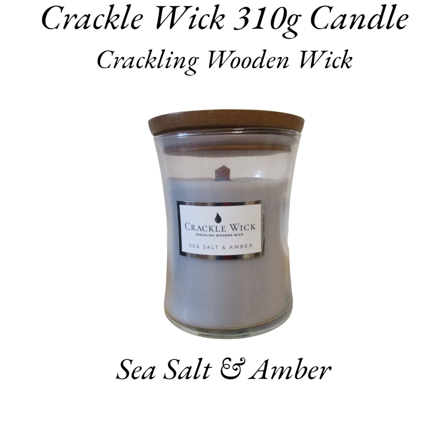 Crackle Wick - Sea Salt & Amber - Single Wick Candle Medium Hourglass 310g