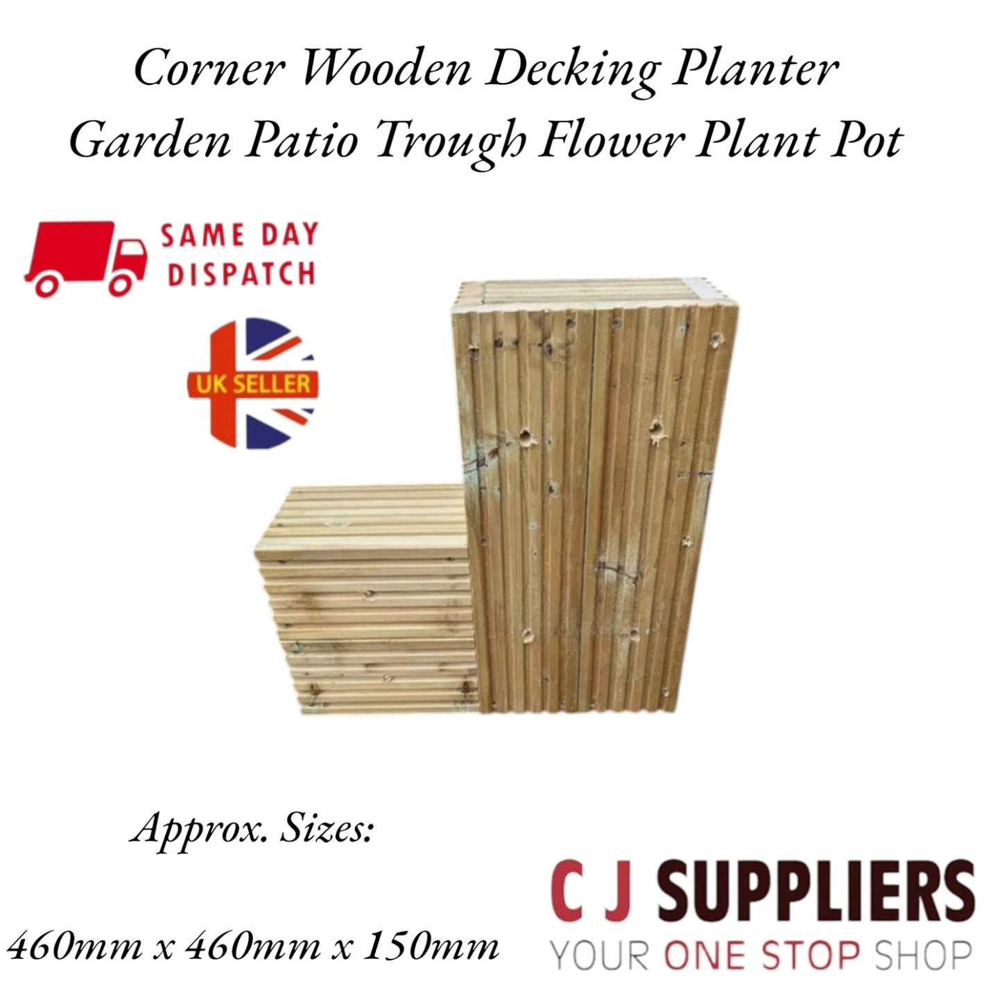 Corner Wooden Decking Planter Garden Patio 480mm x 480mm x 180mm