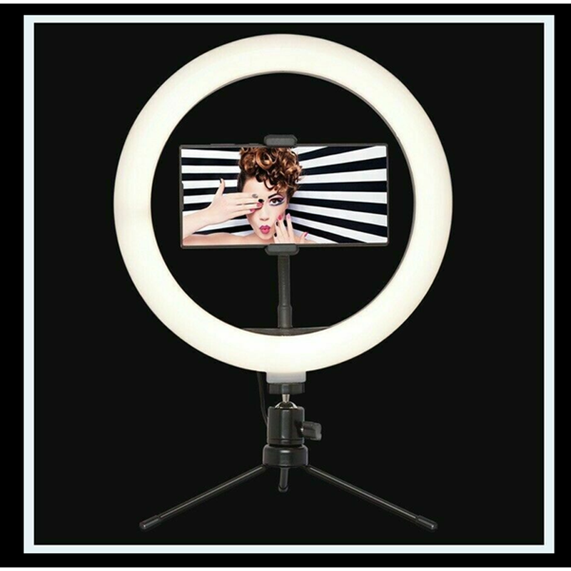 Social Media Ring Light With Phone Holder 10" LED Desktop Light Tripod Stand