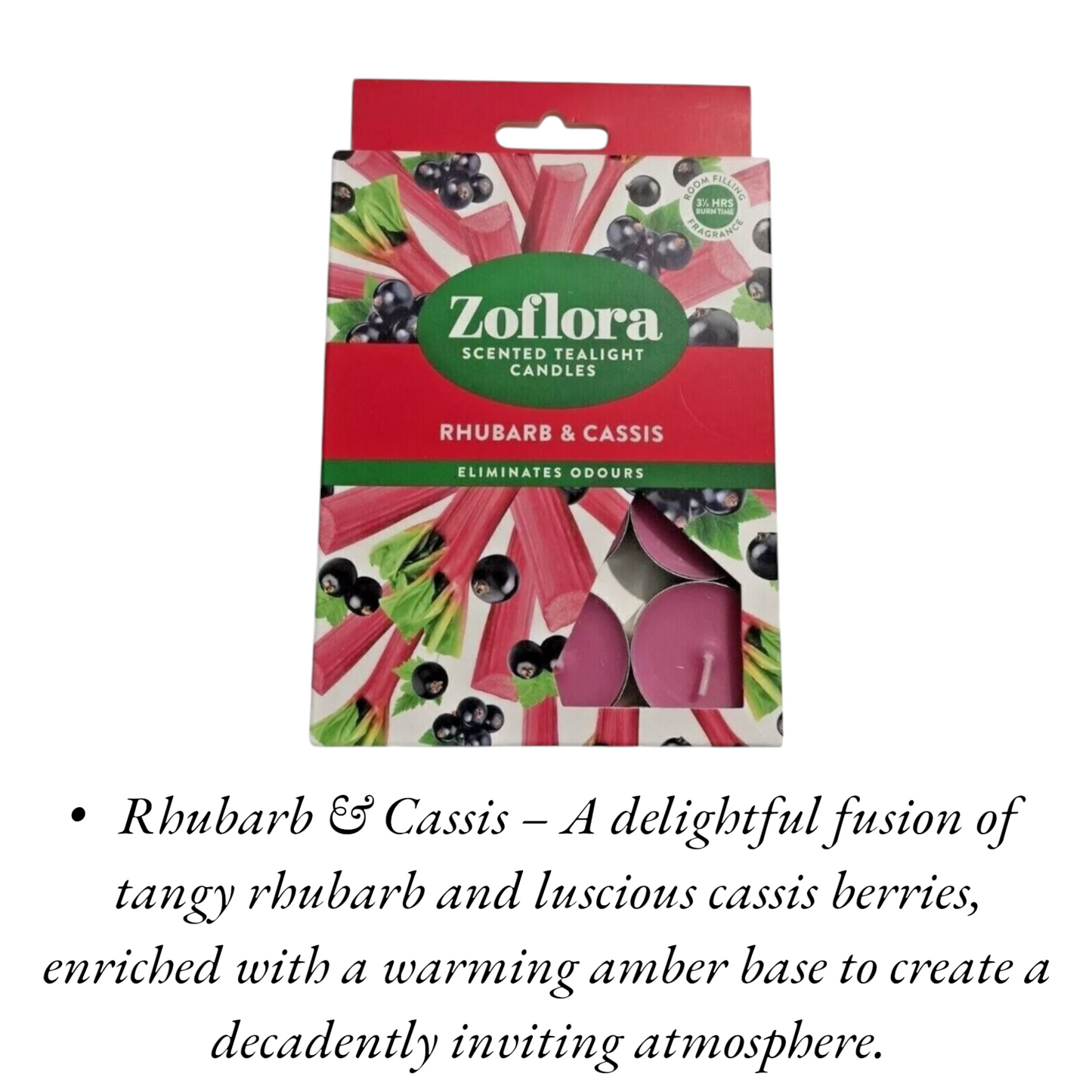 Zoflora Tealight Candles 12 Pack Linen Fresh / Midnight Blooms / Rhubarb Cassis