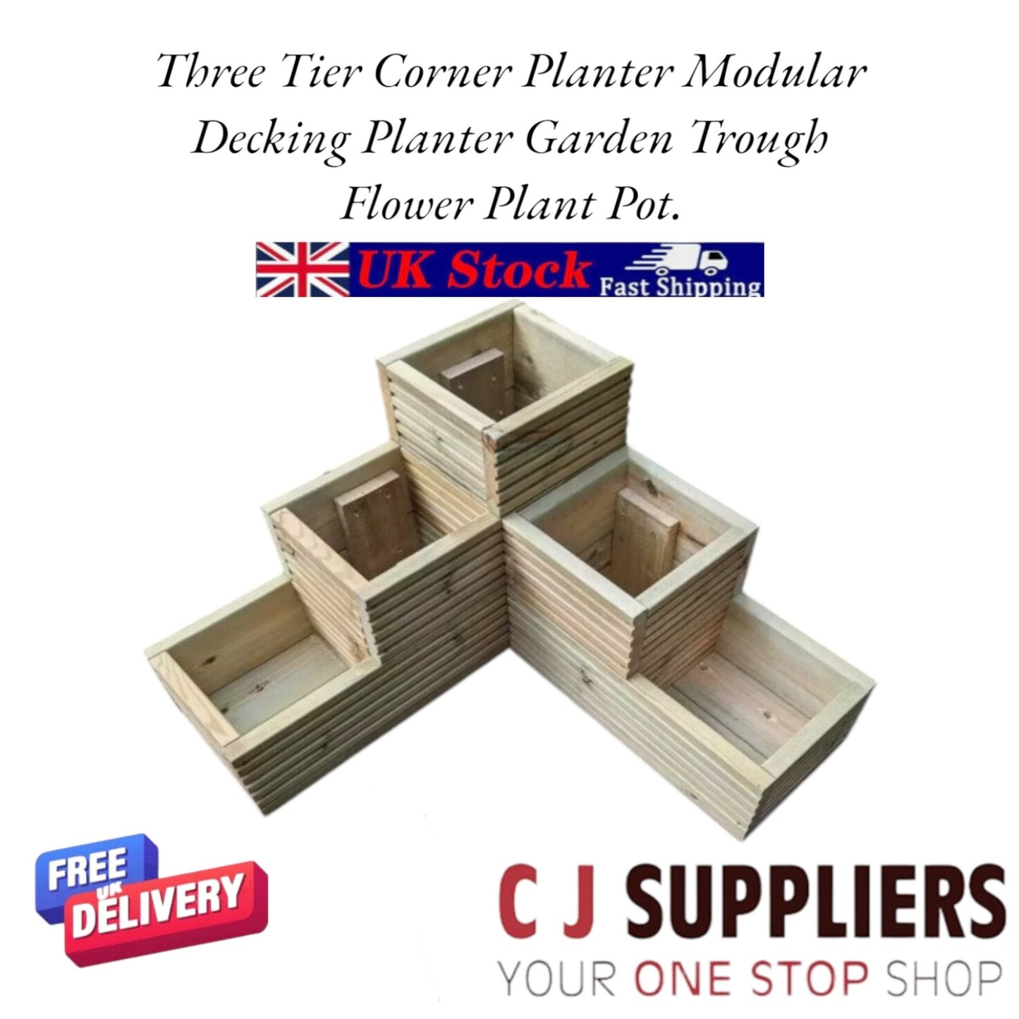 Three Tier Corner Planter Wooden Decking Planter Garden Trough