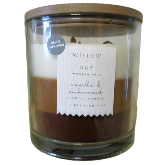 Willow Bay Crackling Wick Candle Vanilla Amberwood 1400g (110hrs Burning Time)