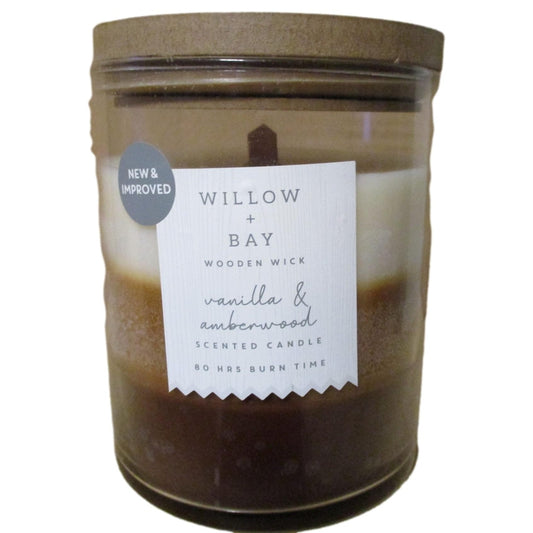 Willow Bay Crackling Wick Candle - Vanilla Amberwood - 570g (80hrs Burn Time)