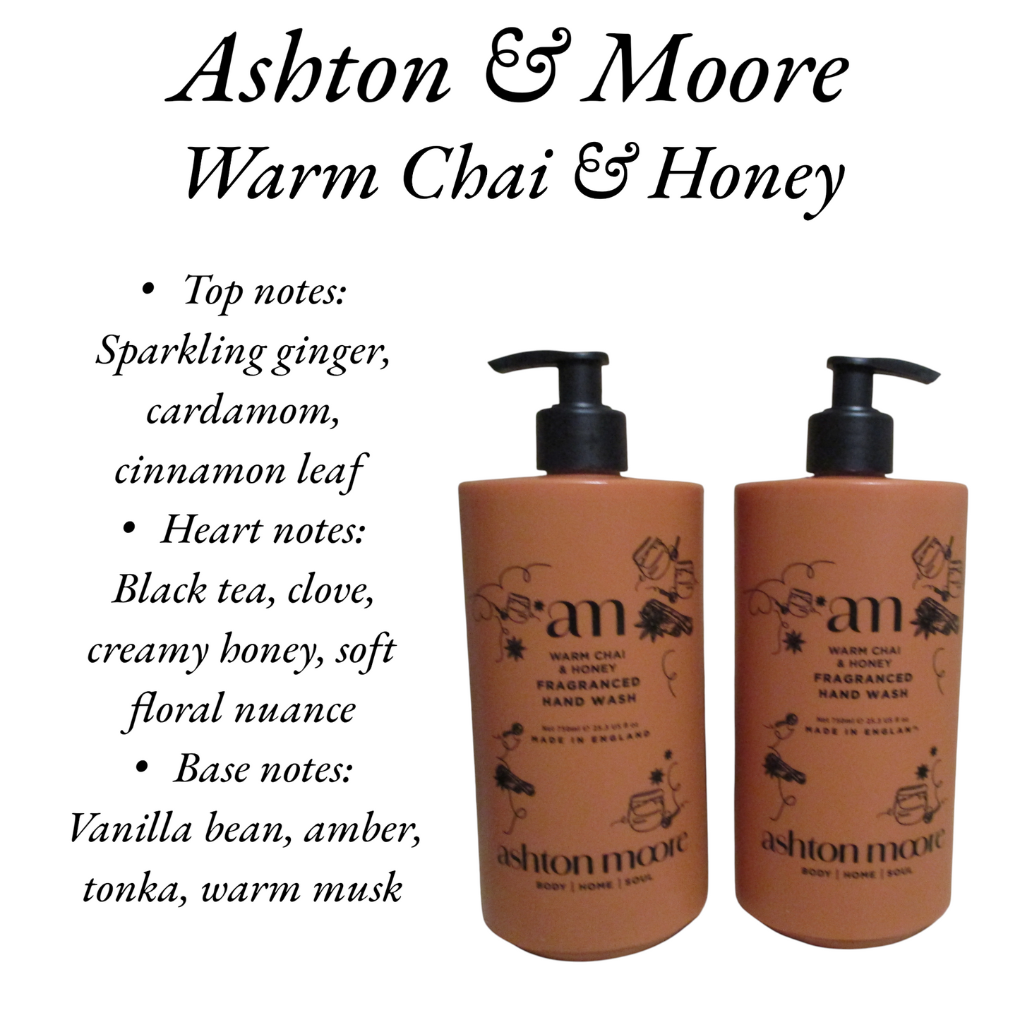 Ashton & Moore London Design - Warm Chai & Honey - Luxury Hand Wash 2 x 750ml Hand Wash