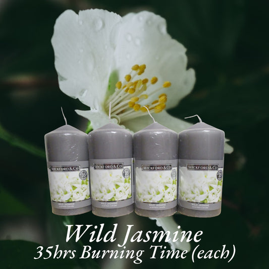 Scented Candle in Pillar Shaped - Pack of 4 Candles (Wild Jasmine)