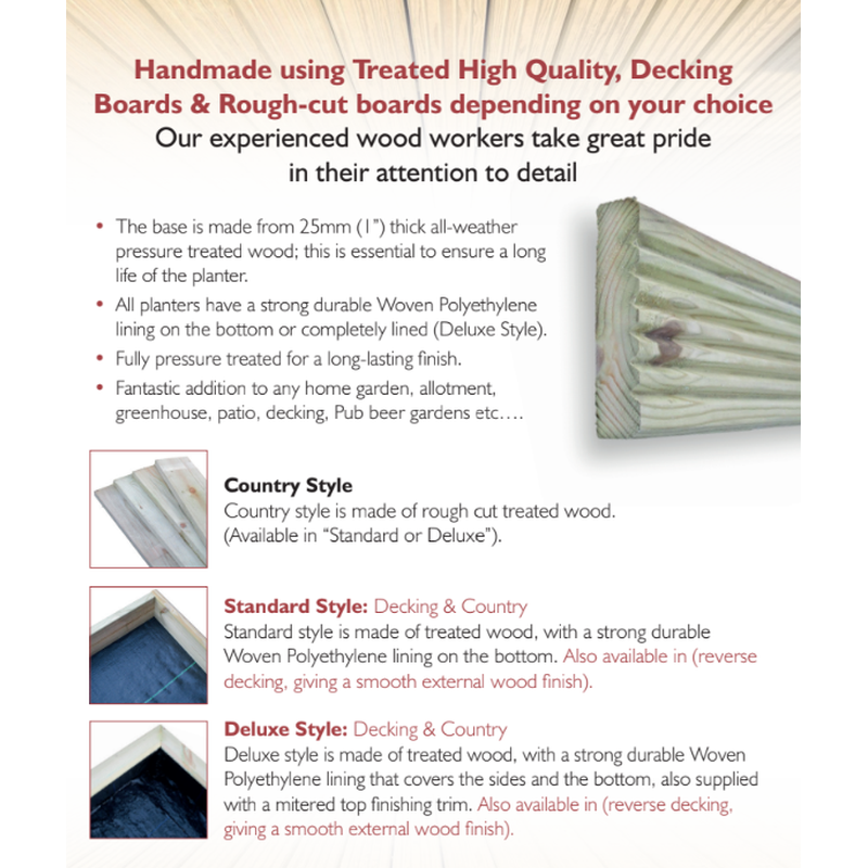 Handmade X-Large Decking Planter 3 Tier 40cm x 100cm x 41cm (W x L x H)