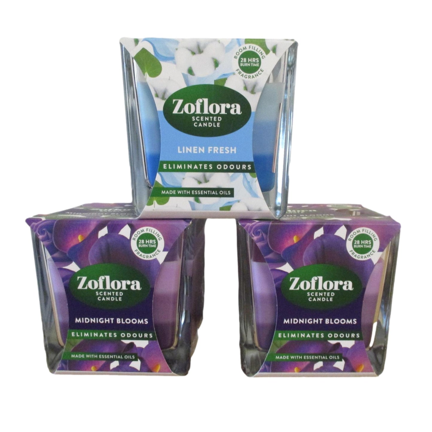 Zoflora Scented Candles - Choice: Midnight Blooms, Rhubarb & Cassis, Linen Fresh