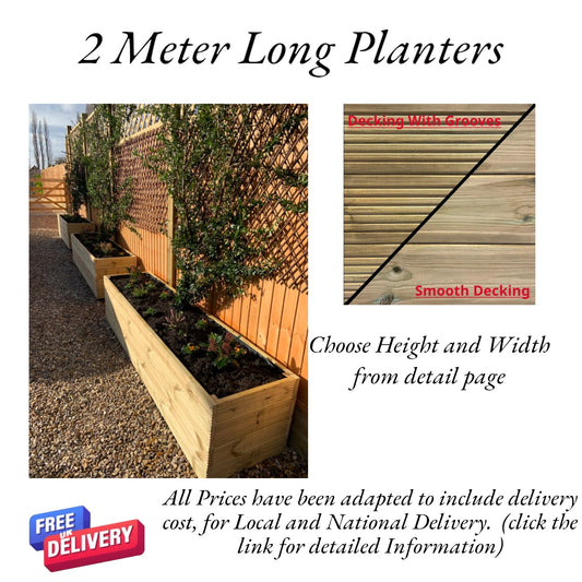 2M Long  x 40cm wide - XL Decking / Smooth or Country Style - Garden Planters