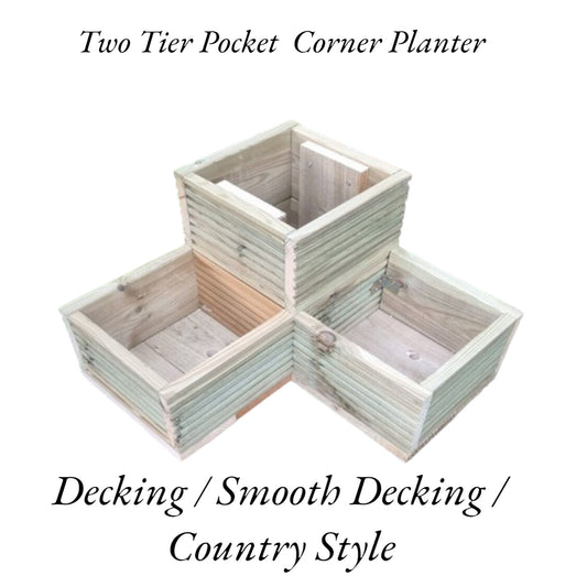Two Tier Corner Wooden Decking Planter - 32CM (H) 60cm (W) 60cm (L)