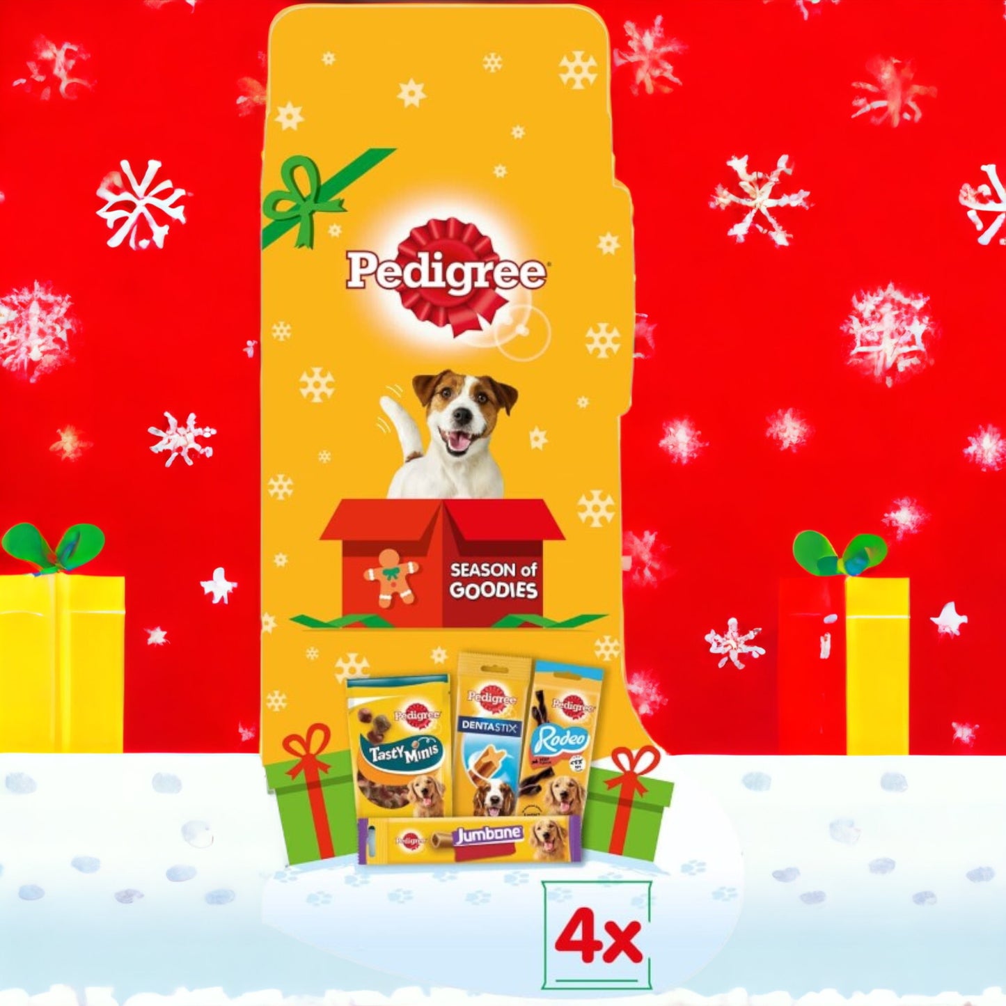 4Pk Pedigree Christmas Stocking Dog Treats Perfect Christmas Pet Gift Set - 367g