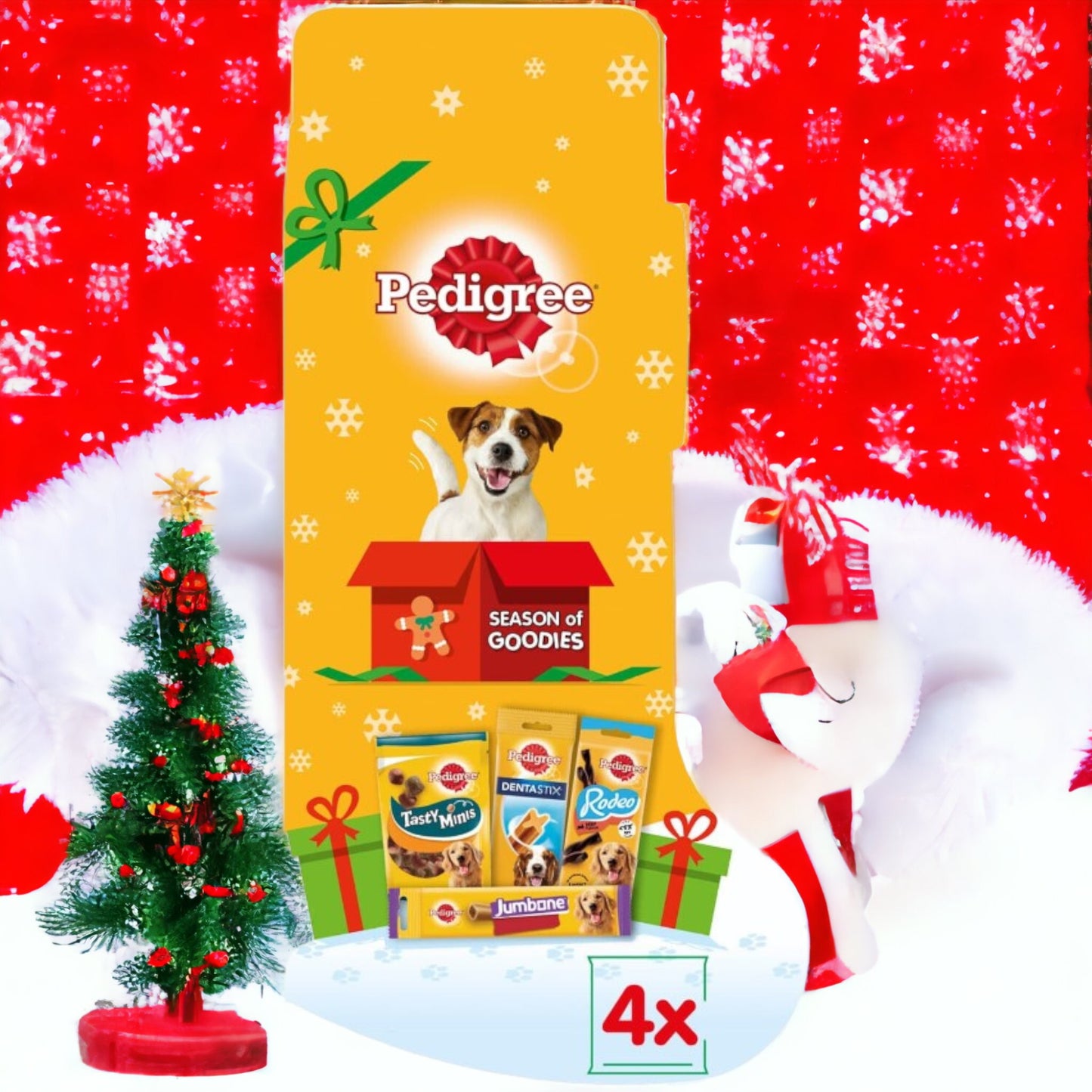 4Pk Pedigree Christmas Stocking Dog Treats Perfect Christmas Pet Gift Set - 367g
