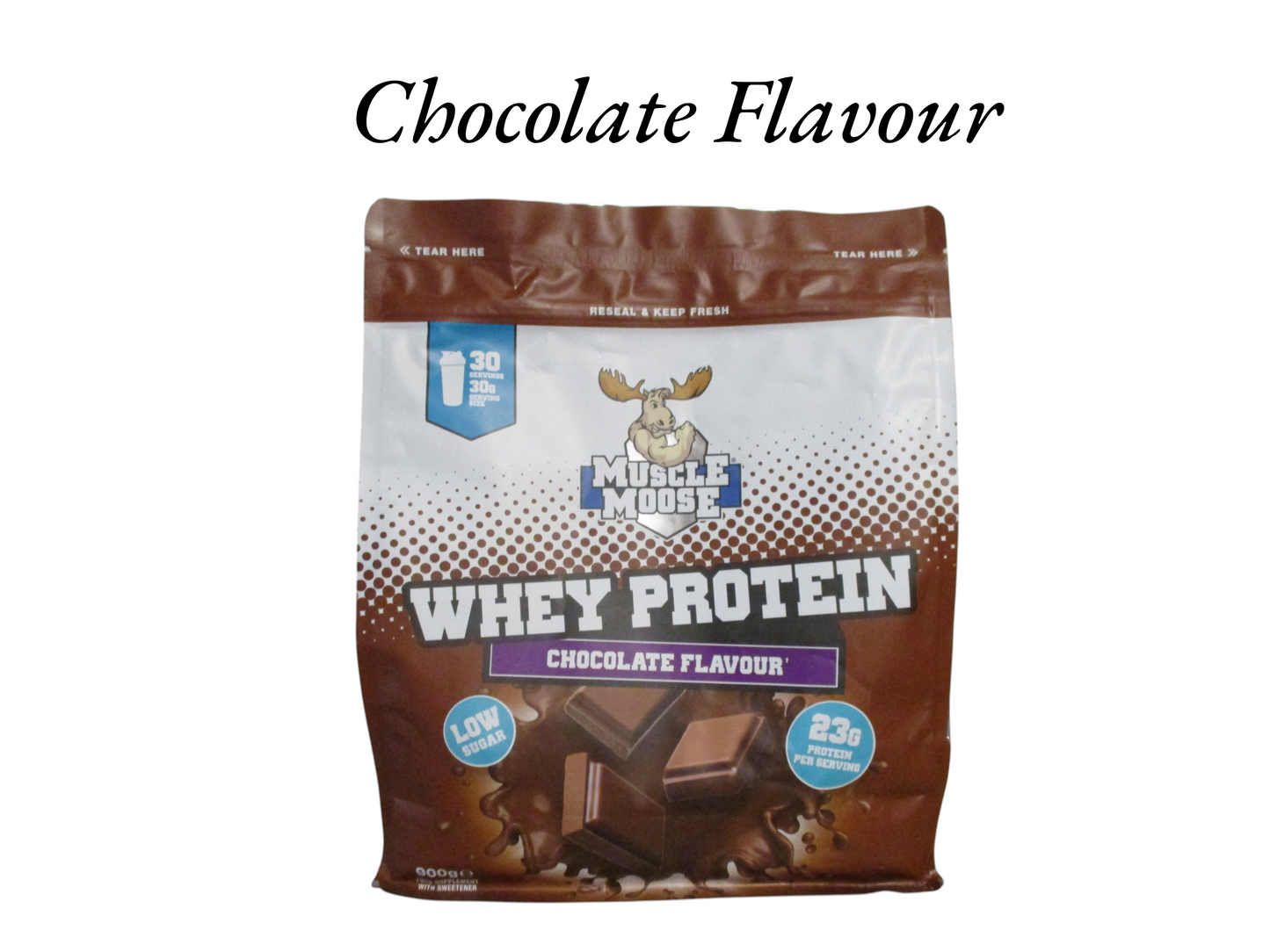 Muscle Moose Whey Protein 900g Chocolate Flavour.