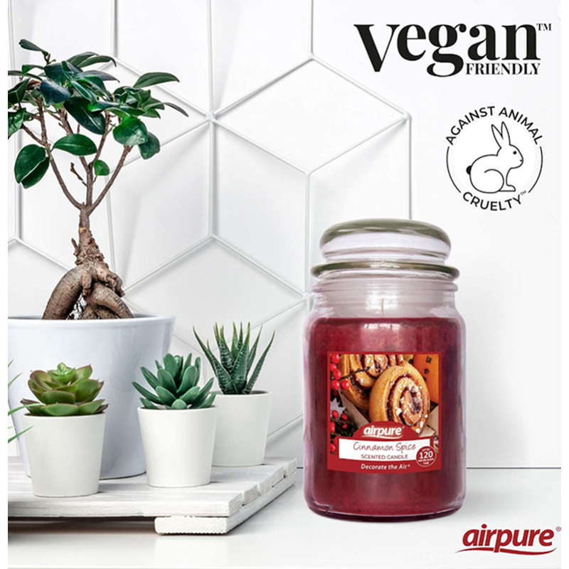 Airpure Candle - "Cinnamon Spice" - 510g /120hr Burn Time (Clean Burn Candle)