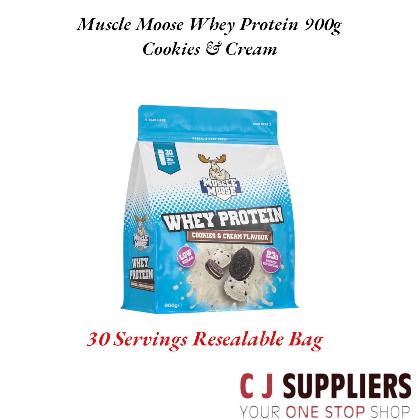 Muscle Moose Whey Protein 900g Cookies & Cream Flavor.