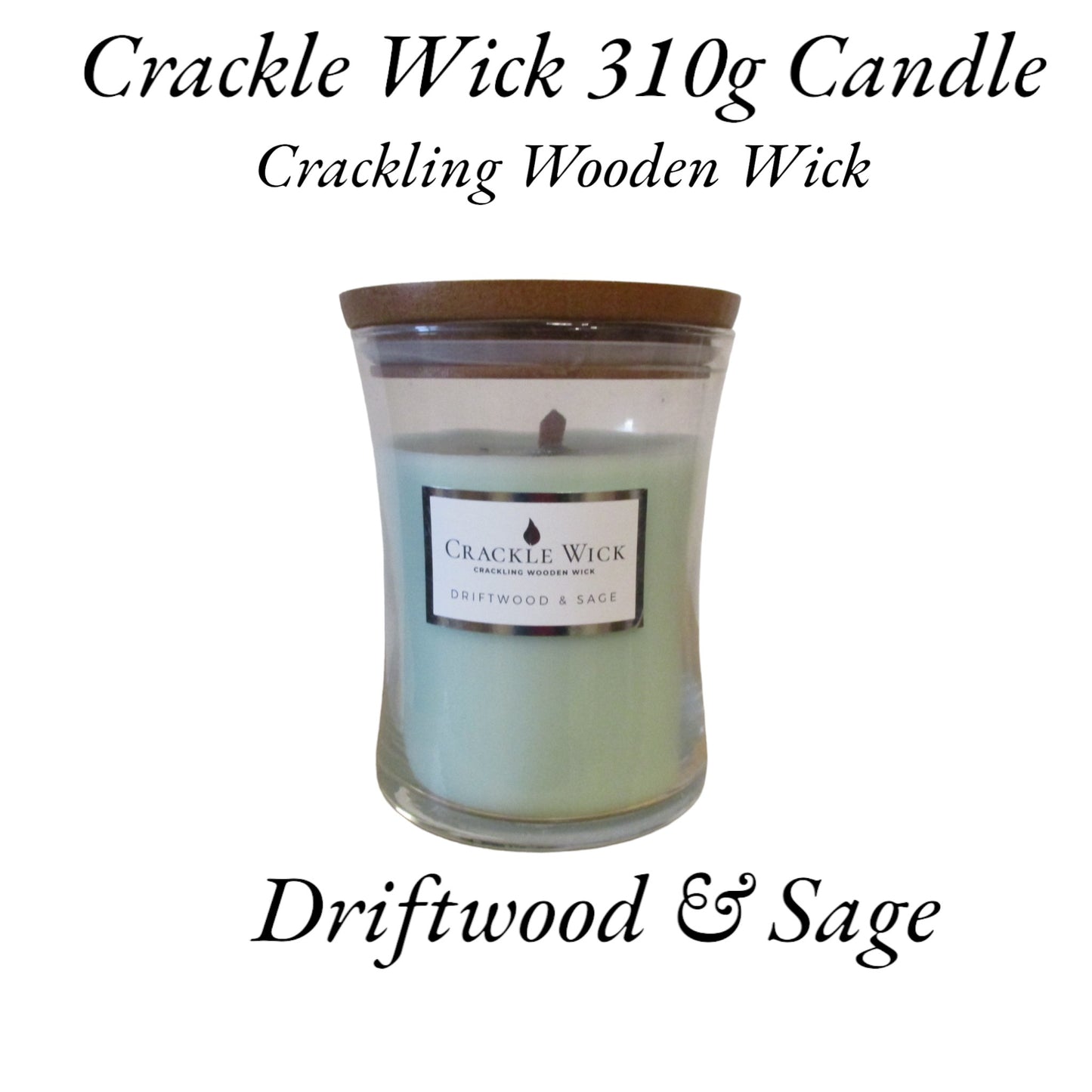 Crackle Wick - Driftwood & Sage - Single Wick Candle Medium Hourglass 310g