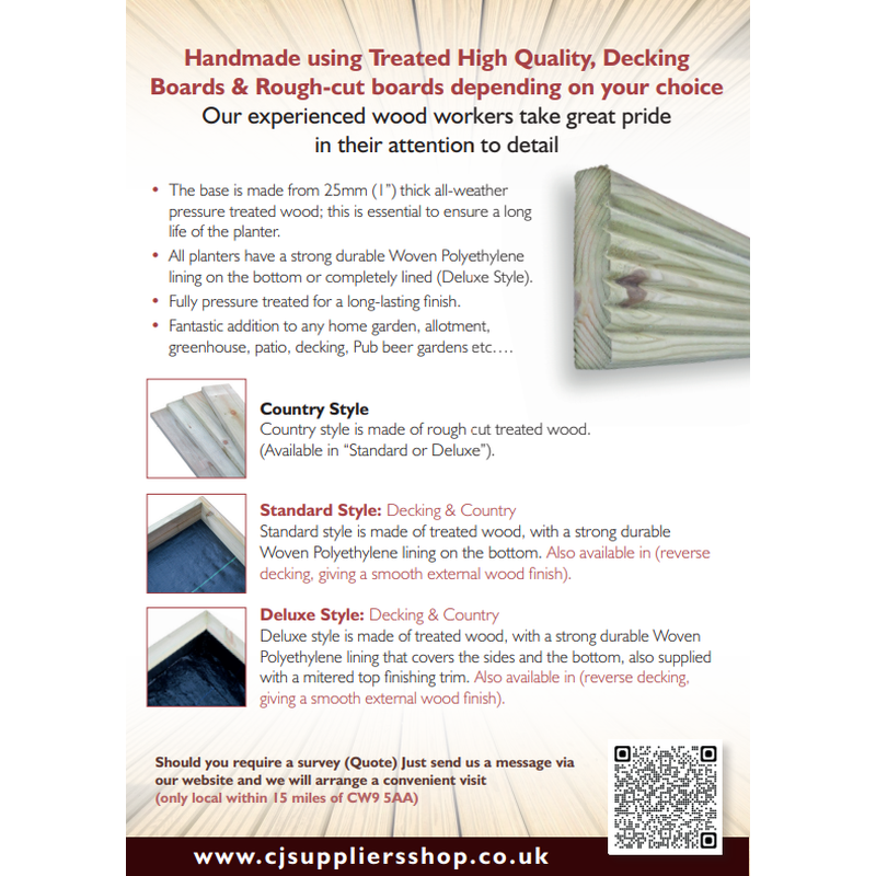 Square Wooden Planters - Decking  / Smooth or Country Style