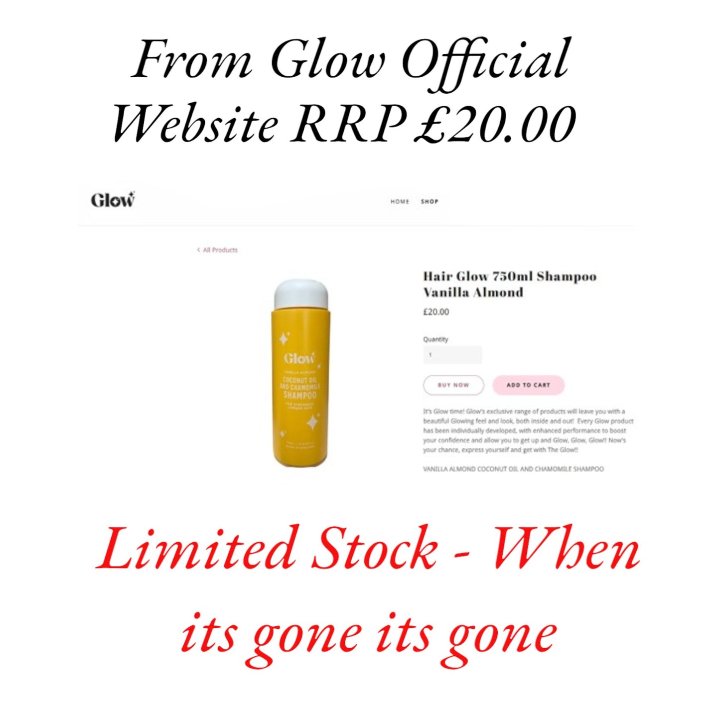 Hair Glow 750ml Shampoo Vanilla Almond