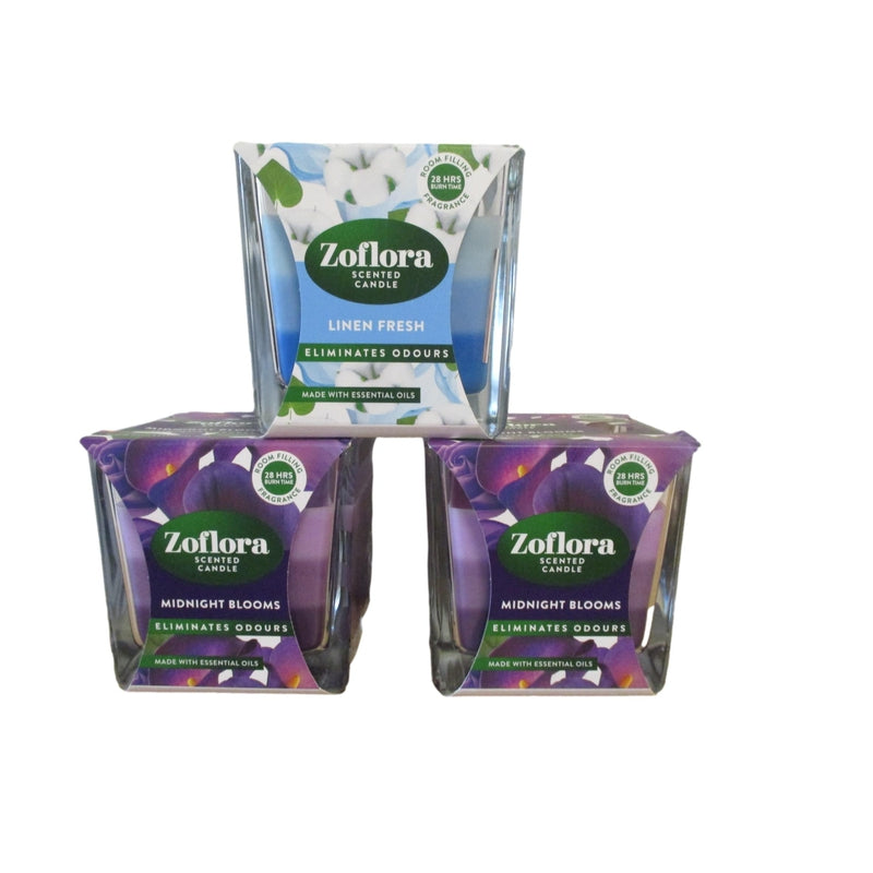 Zoflora Scented Candles - Choice: Midnight Blooms, Rhubarb & Cassis, Linen Fresh