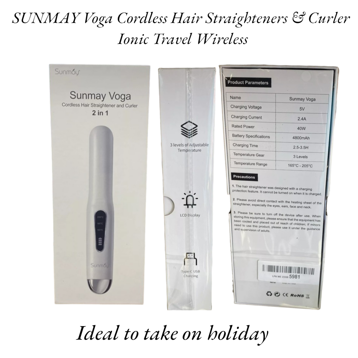 SUNMAY Voga Cordless Hair Straighteners & Curler Ionic Travel Wireless