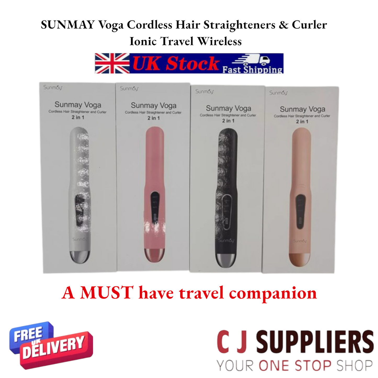 SUNMAY Voga Cordless Hair Straighteners & Curler Ionic Travel Wireless