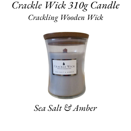 Crackle Wick - Sea Salt & Amber - Single Wick Candle Medium Hourglass 310g