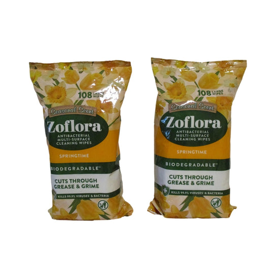 Zoflora Antibacterial Multi Surface Cleaning - Springtime - 108 Wipes x 2pk