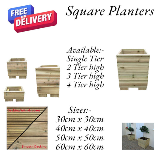 Square Wooden Planters - Decking  / Smooth or Country Style