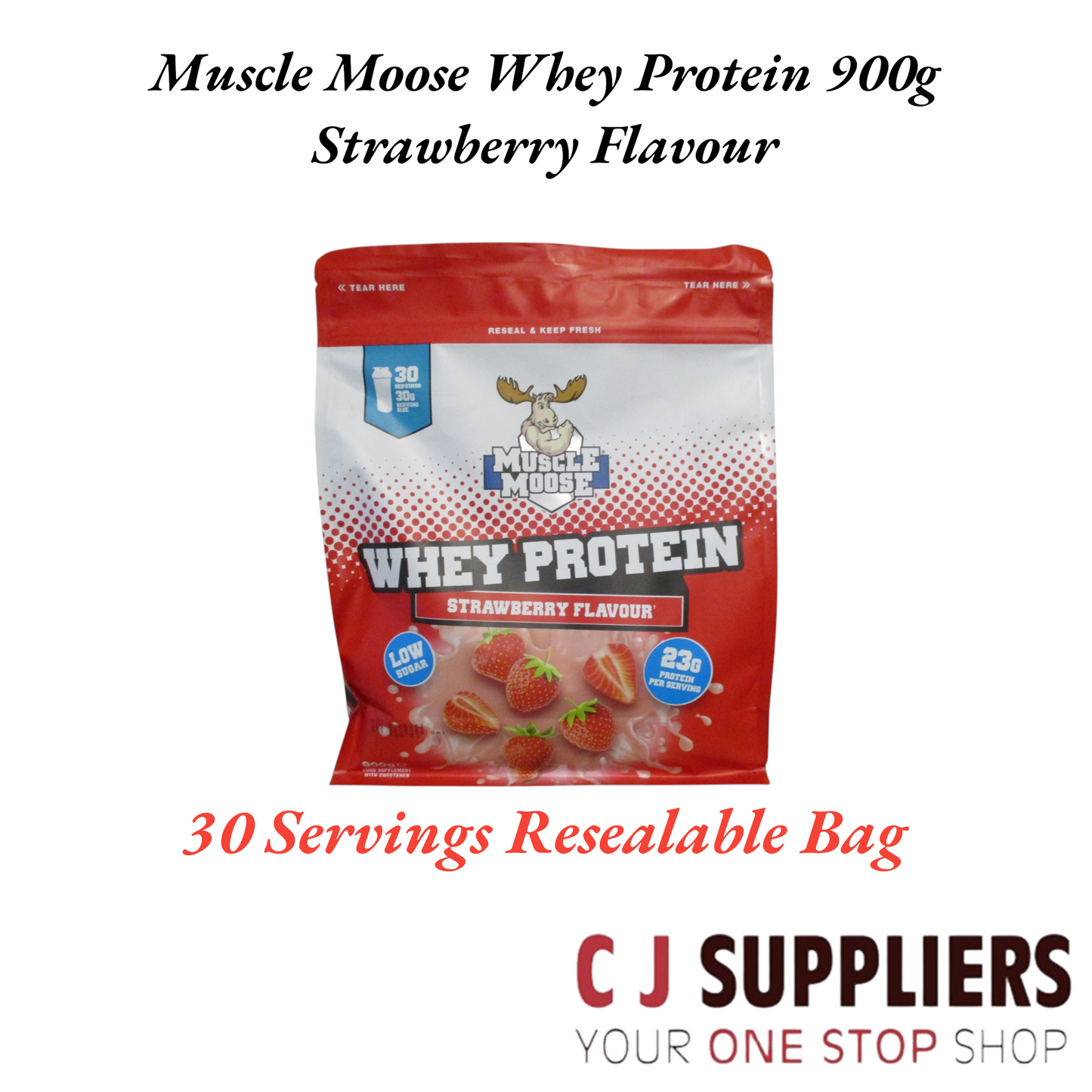 Muscle Moose Whey Protein 900g Strawberry Flavour.